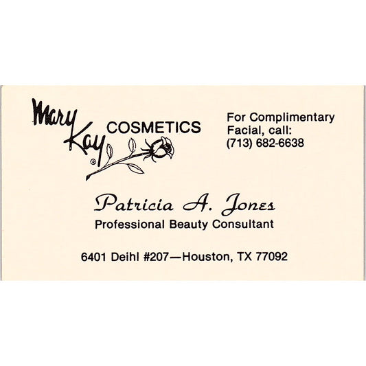 Patricia A Jones Mary Kay Cosmetics Houston TX Vintage Business Card SE3-B14