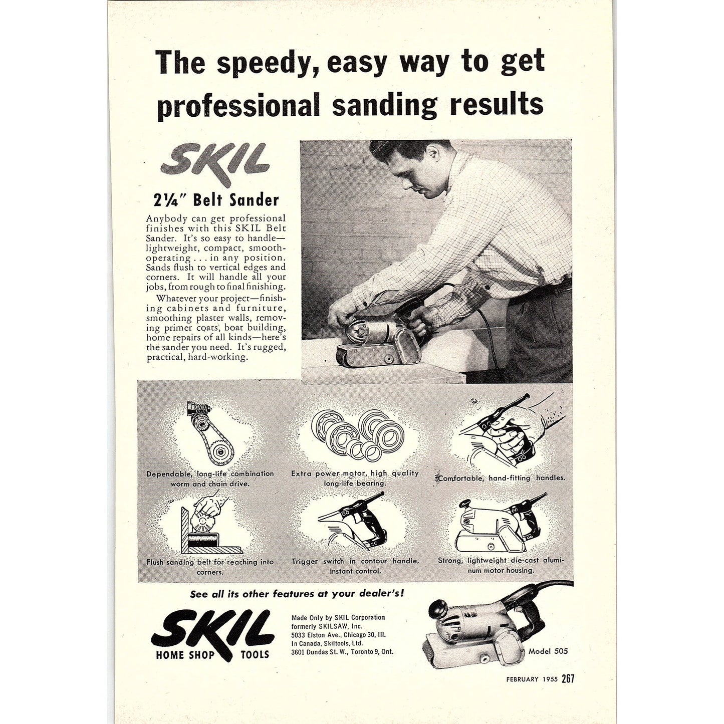Skil Home Shop Tools 2 1/4 Belt Sander 1955 Ad AG1-5