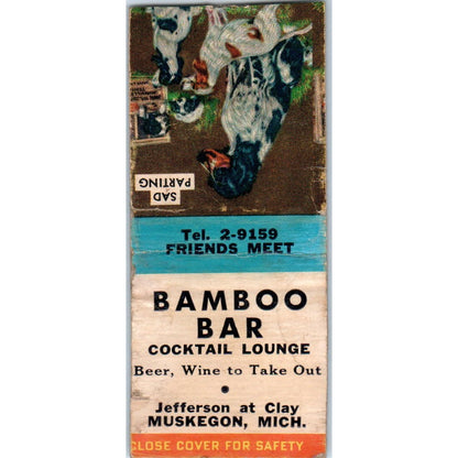 Bamboo Bar Muskegon Michigan Dogs Vintage Matchbook Cover SD4-Y9
