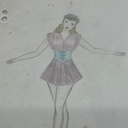 1940s Lot of 7 Art Student 7x10 Fashion Sketches & Studies Winifred Schutsky TC5