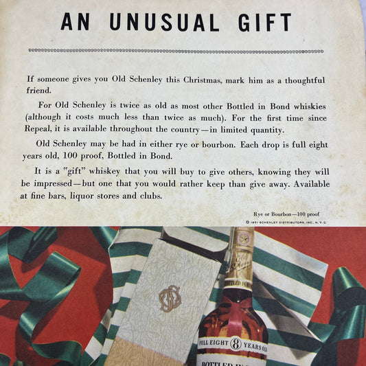 Old Schenley Bourbon Whiskey Christmas Gift 1951 Magazine Ad FL6-10