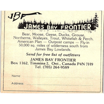 James Bay Frontier Hunting & Fishing Camps Ontario Canada 1977 Ad AF6-5