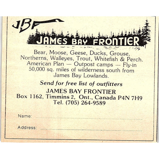 James Bay Frontier Hunting & Fishing Camps Ontario Canada 1977 Ad AF6-5
