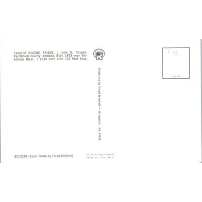 Eugene Bridge Vermillion County Indiana Covered Bridge Postcard PC8