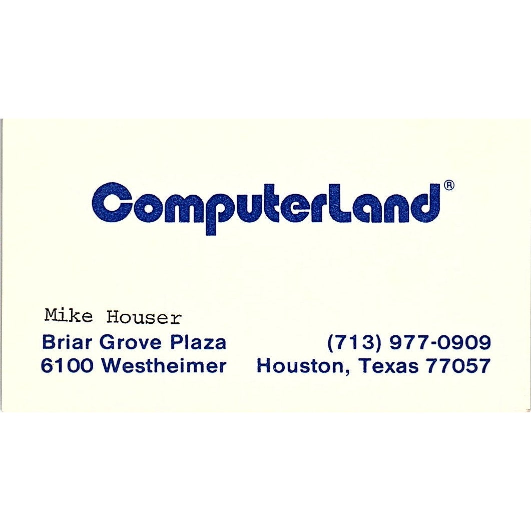 Mike Houser Computerland of SW Houston TX Vintage Business Card SD9-B2