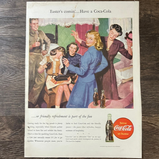 1946 WWII Easter's Comin' Have a Coca-Cola Coke Vintage Magazine Ad 10x14 V8