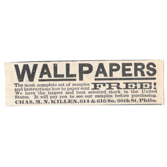 Chas M.N. Killen Wallpapers Philadelphia 1892 Magazine Ad AK6-S3