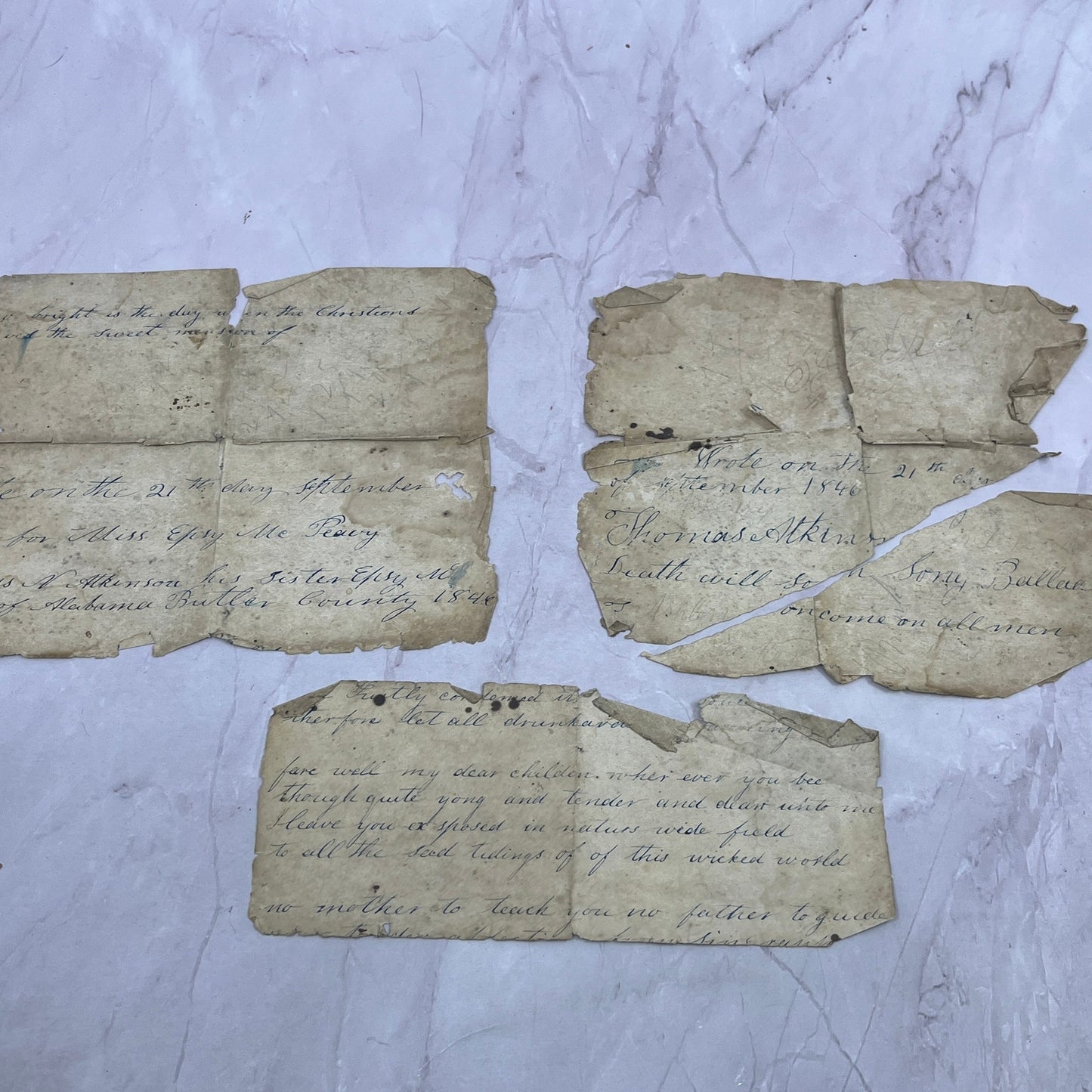 1846 Handwritten Song - Thomas Atkinson to Epsy M. Peavy Butler County AL AF9-3