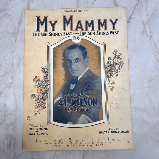 1921 My Mammy - Al Jolson Sam Lewis Irving Berlin Joe Young Sheet Music FL6-5