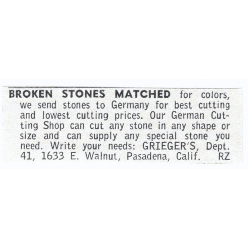 Grieger's Broken Stones Matched Lapidary Pasadena CA 1964 Magazine Ad AB6-LJS5