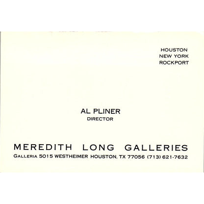 Al Pliner Meredith Long Galleries Houston TX Vintage Business Card TH2-B2