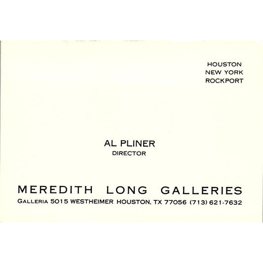 Al Pliner Meredith Long Galleries Houston TX Vintage Business Card TH2-B2