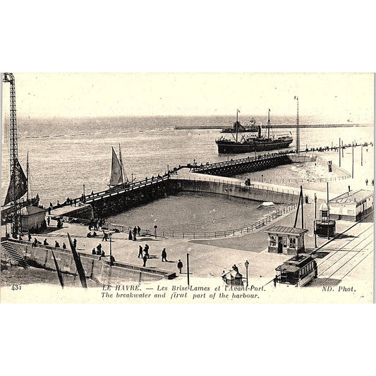 Le Havre Les Brise Lames Et L'Avant-Port French Antique Postcard PE10