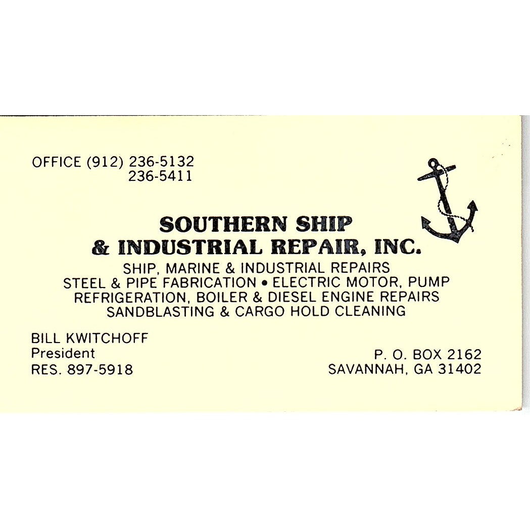 Bill Kwitchoff Southern Ship & Industrial repair Savannah Business Card SD9-B9