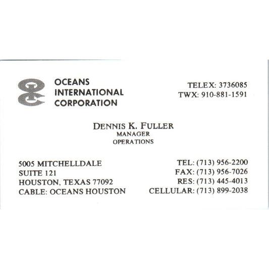 Oceans International Corporation Dennis K. Fuller Houston Business Card SD8-B19