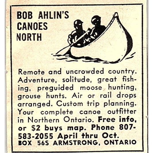Bob Ahlin's Canoes North Armstrong Ontario 1977 Ad AF6-M3