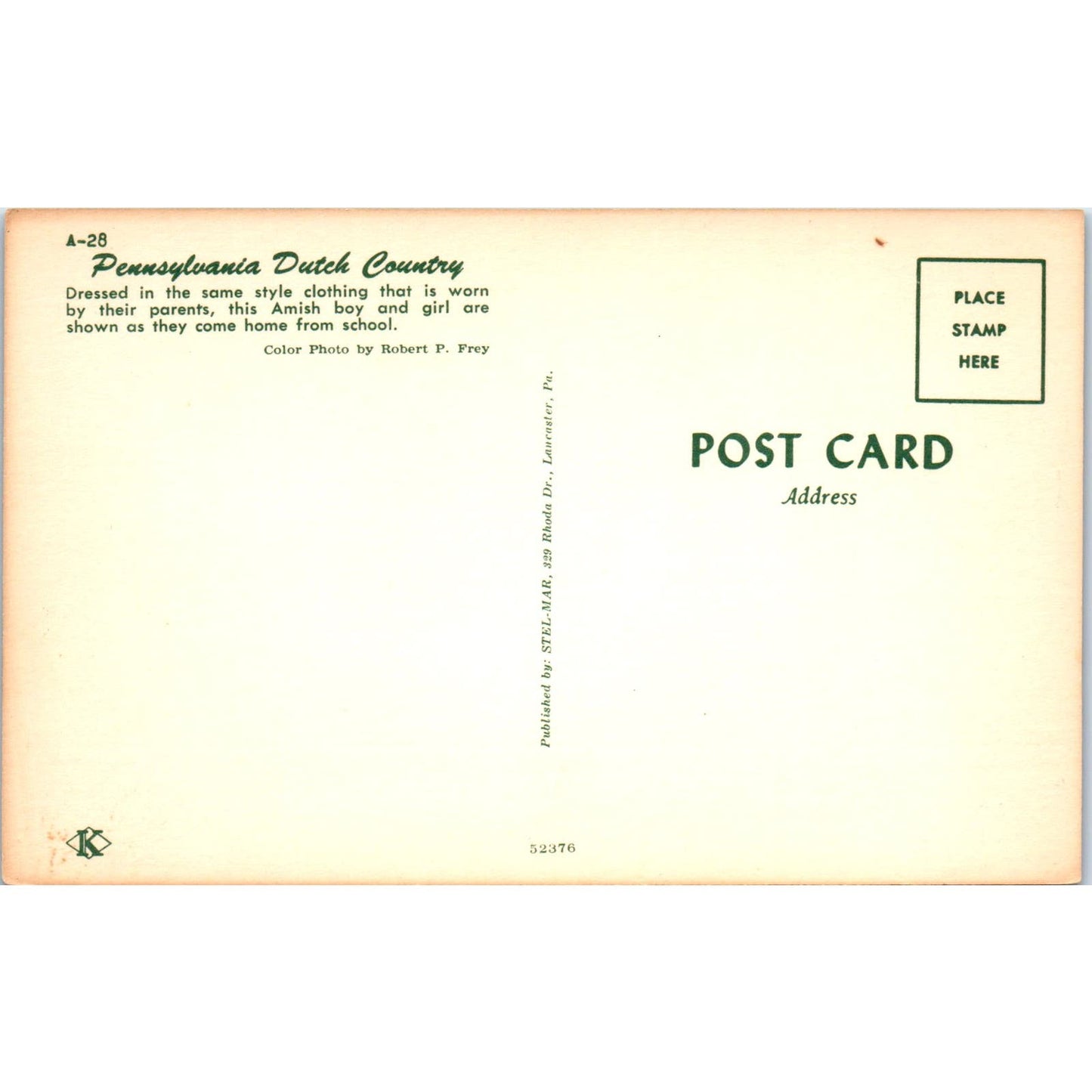 Amish Boy and Girl Dressed in School Clothing PA Dutch Vintage Postcard PD4