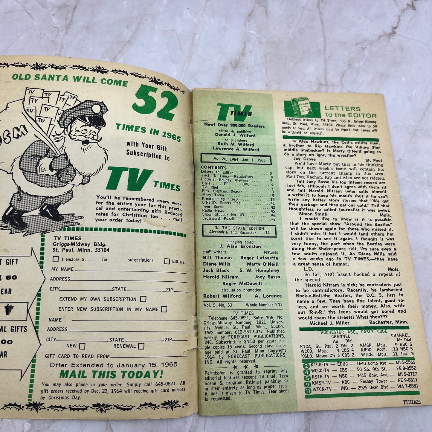 1965 Dec 26-Jan 1 TV Times TV Guide AFL Championship St. Paul Minnesota TI9-P2