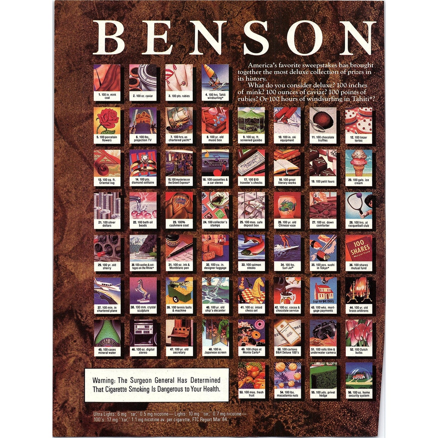 Benson & Hedges De Luxe Ultra Lights 100s 1984 Ad AF8-5