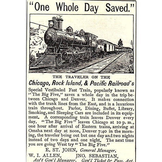 Chicago, Rock Island & Pacific E. St. John W.I. Allen Jno. Sebastian Ad AG2-M11