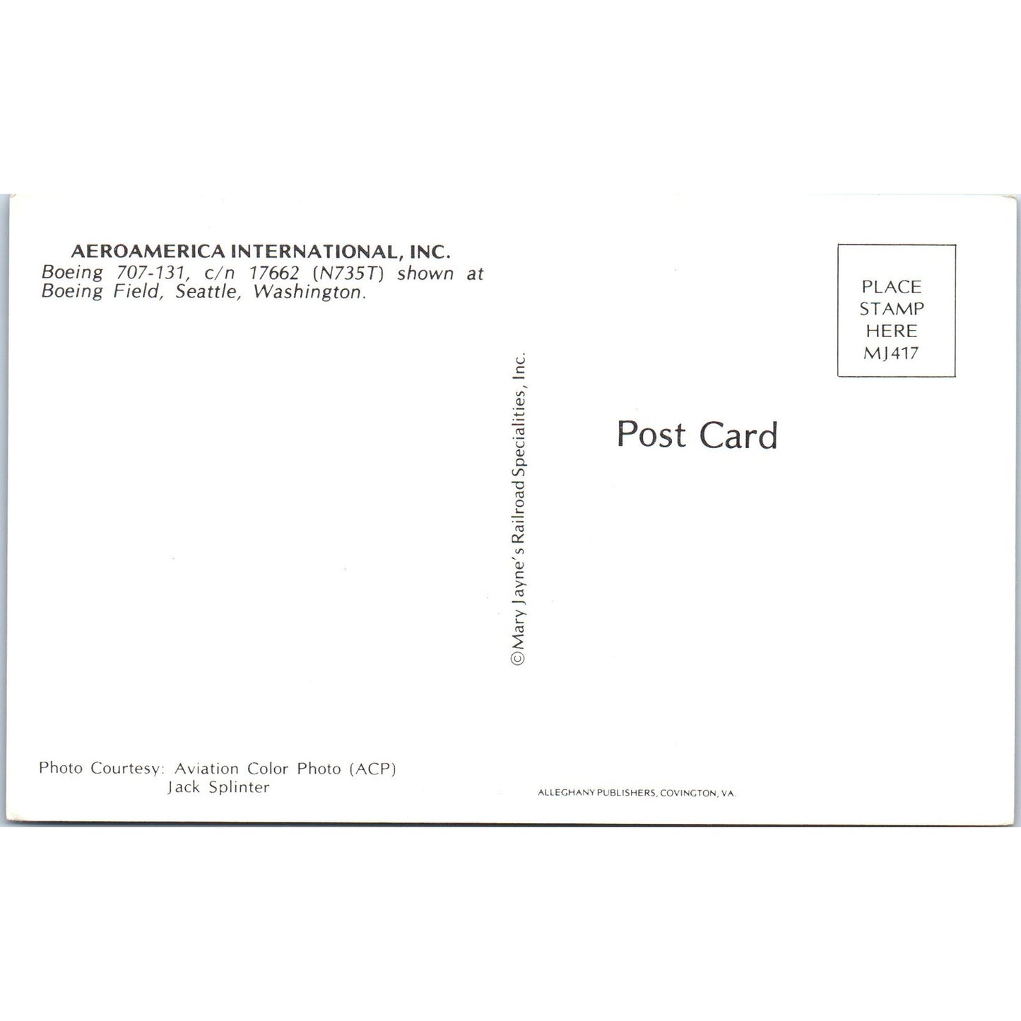 Aeroamerica International Boeing 707-131 Vintage Postcard P4-5