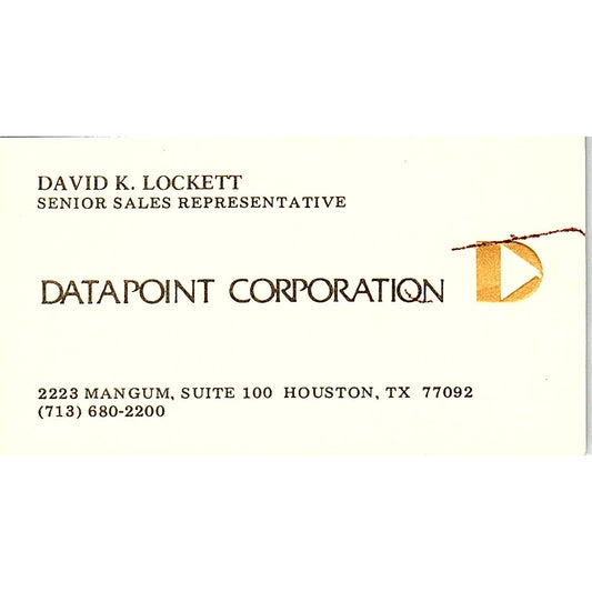 David K Lockett Datapoint Corporation Houston TX Vintage Business Card SD9-B2