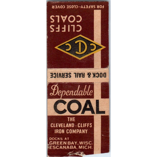 Cliffs Coal Cleveland-Cliffs Iron Co Green Bay Escanaba Matchbook Cover SD4-Y13