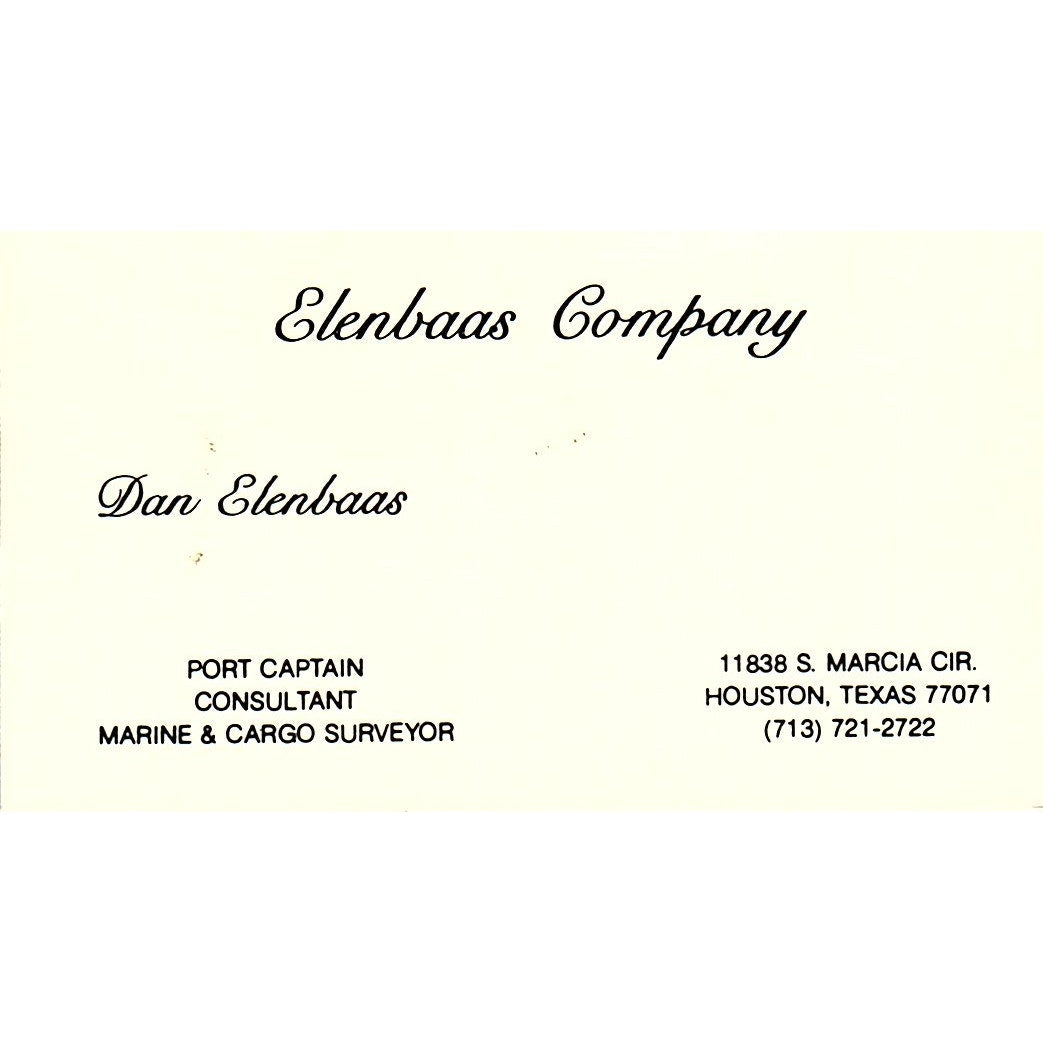 Elenbaas Company Marine and Cargo Dan Elenbaas Houston TX Business Card SSB4-B13