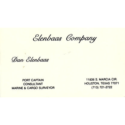 Elenbaas Company Marine and Cargo Dan Elenbaas Houston TX Business Card SSB4-B13