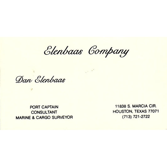 Elenbaas Company Marine and Cargo Dan Elenbaas Houston TX Business Card SSB4-B13