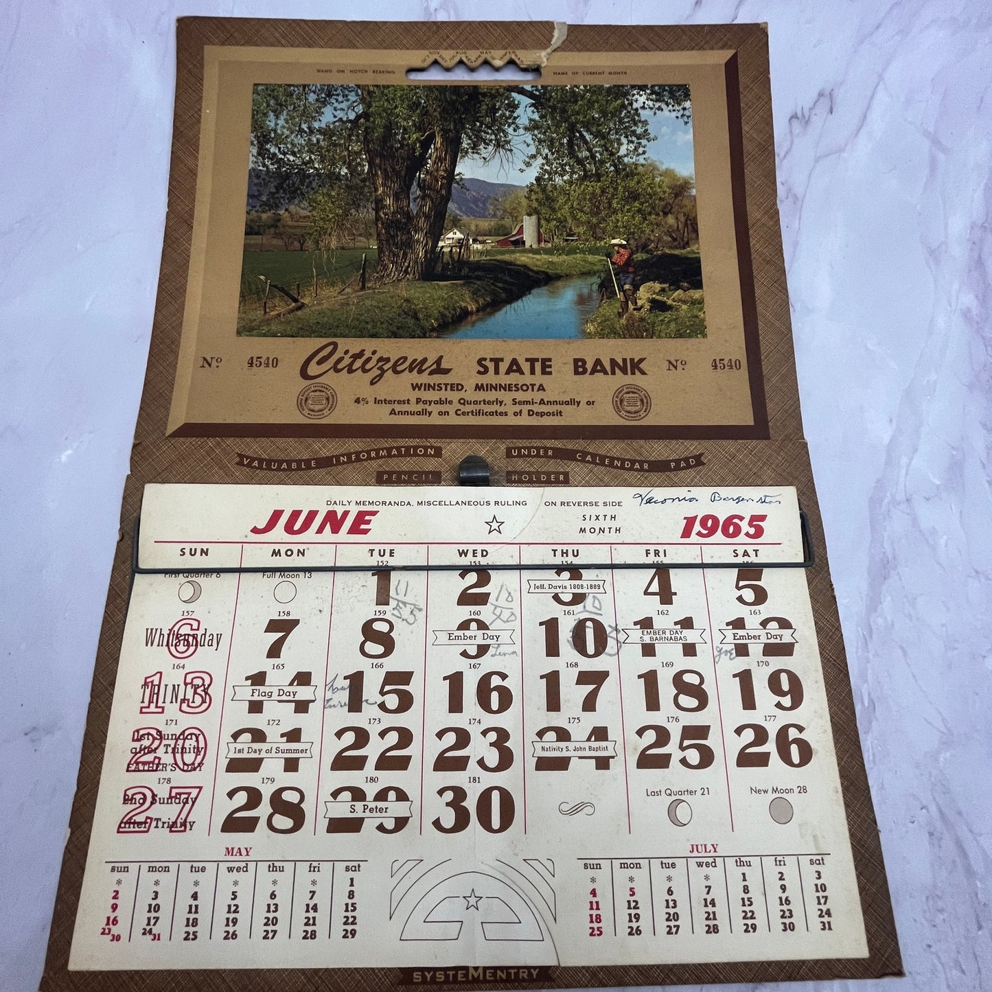 1965 Pure Milk Products Company Calendar Winsted MN V23