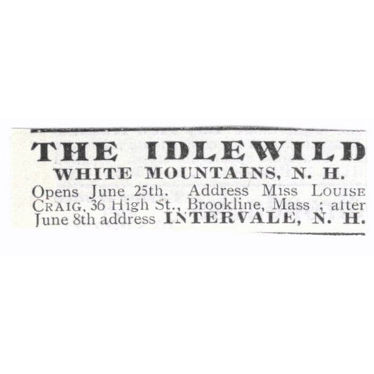 The Idlewild White Mountains Intervale Louise Craig c1918 Advertisement AE5-SV2