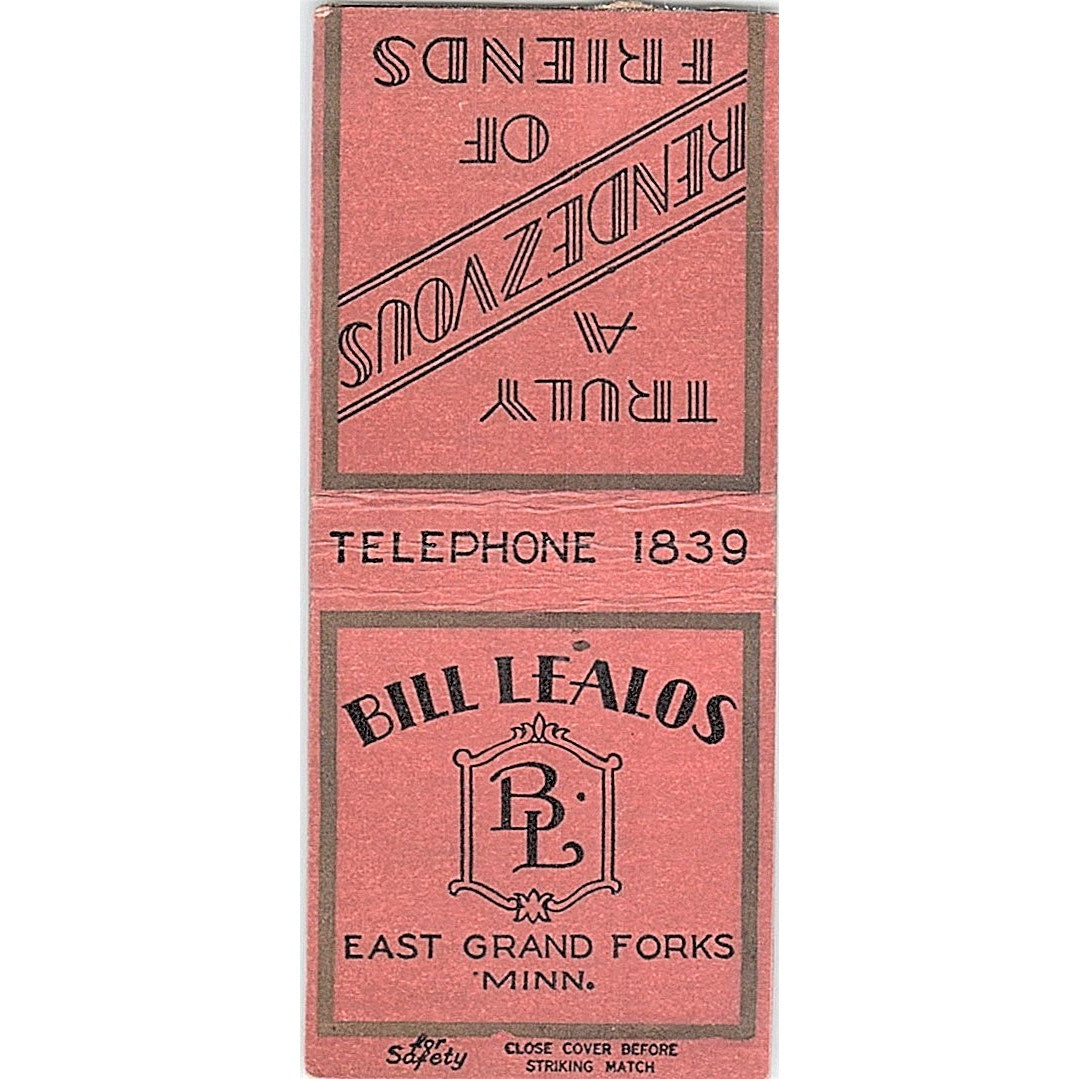 Bill Lealos East Grand Forks MN Vintage Matchbook Cover SF3-Y9