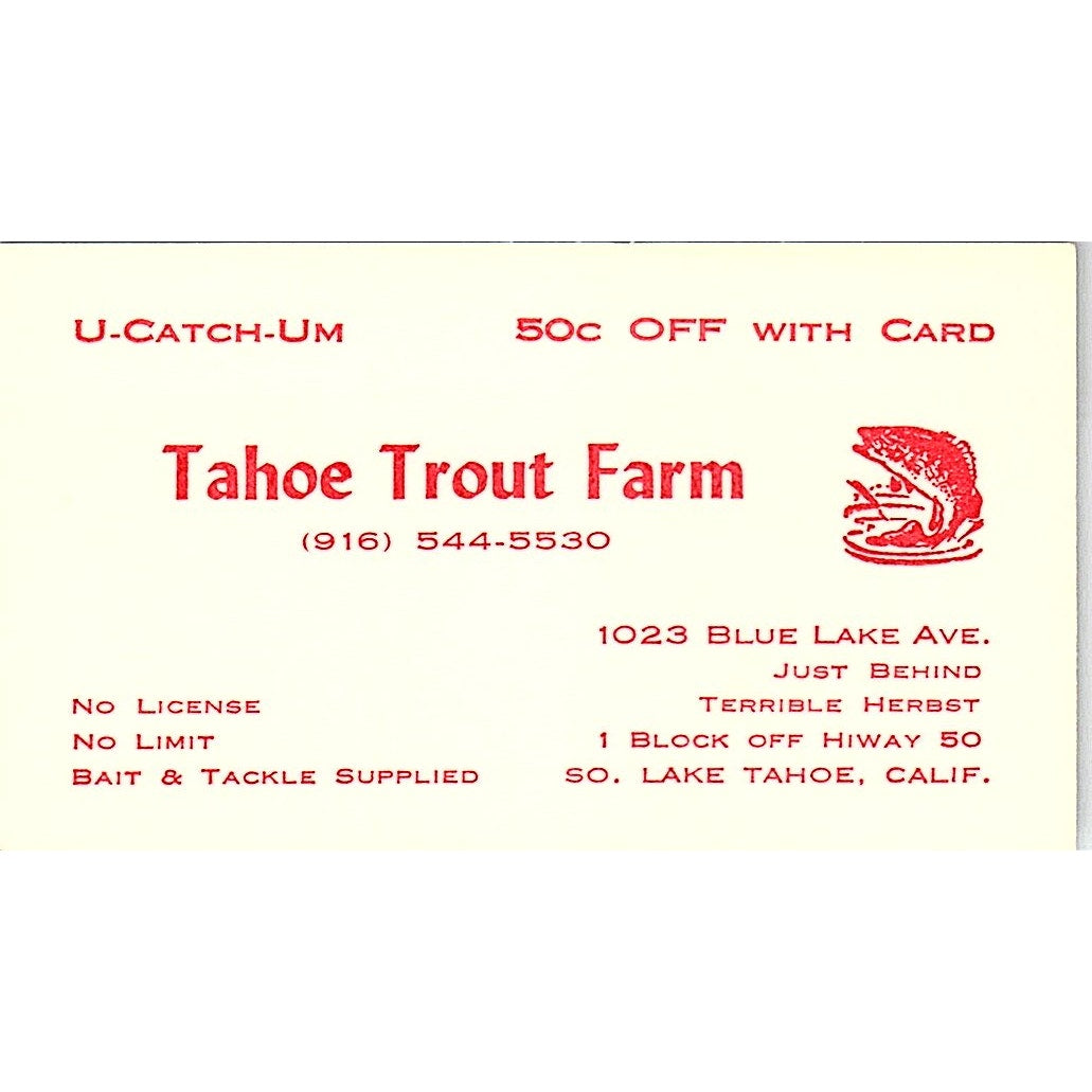 Tahoe Trout Farm Lake Tahoe CA Vintage Business Card SD9-B10