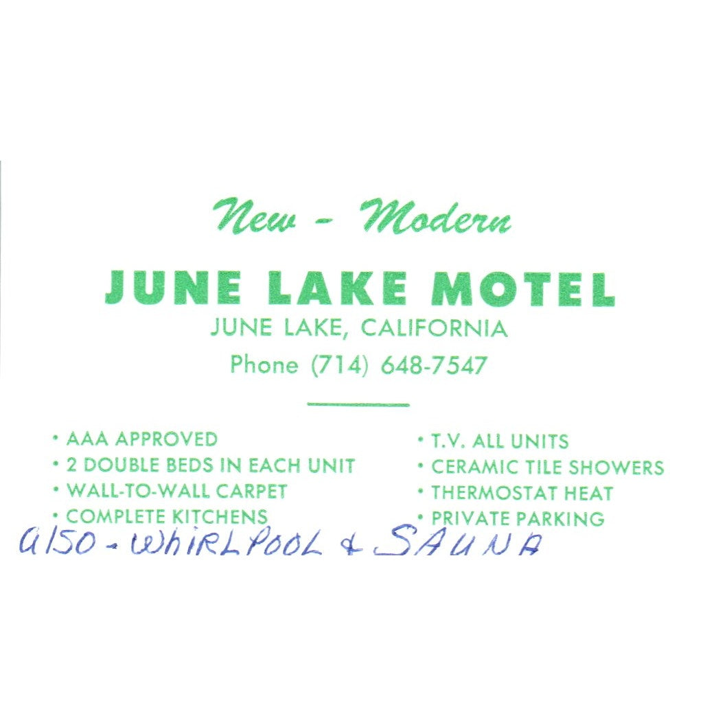 June Lake Motel June Lake California Vintage Business Card SD8-B22