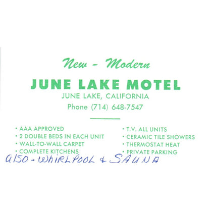 June Lake Motel June Lake California Vintage Business Card SD8-B22