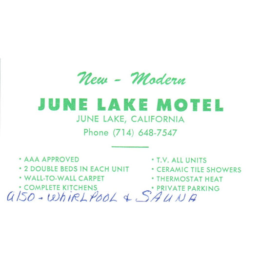 June Lake Motel June Lake California Vintage Business Card SD8-B22