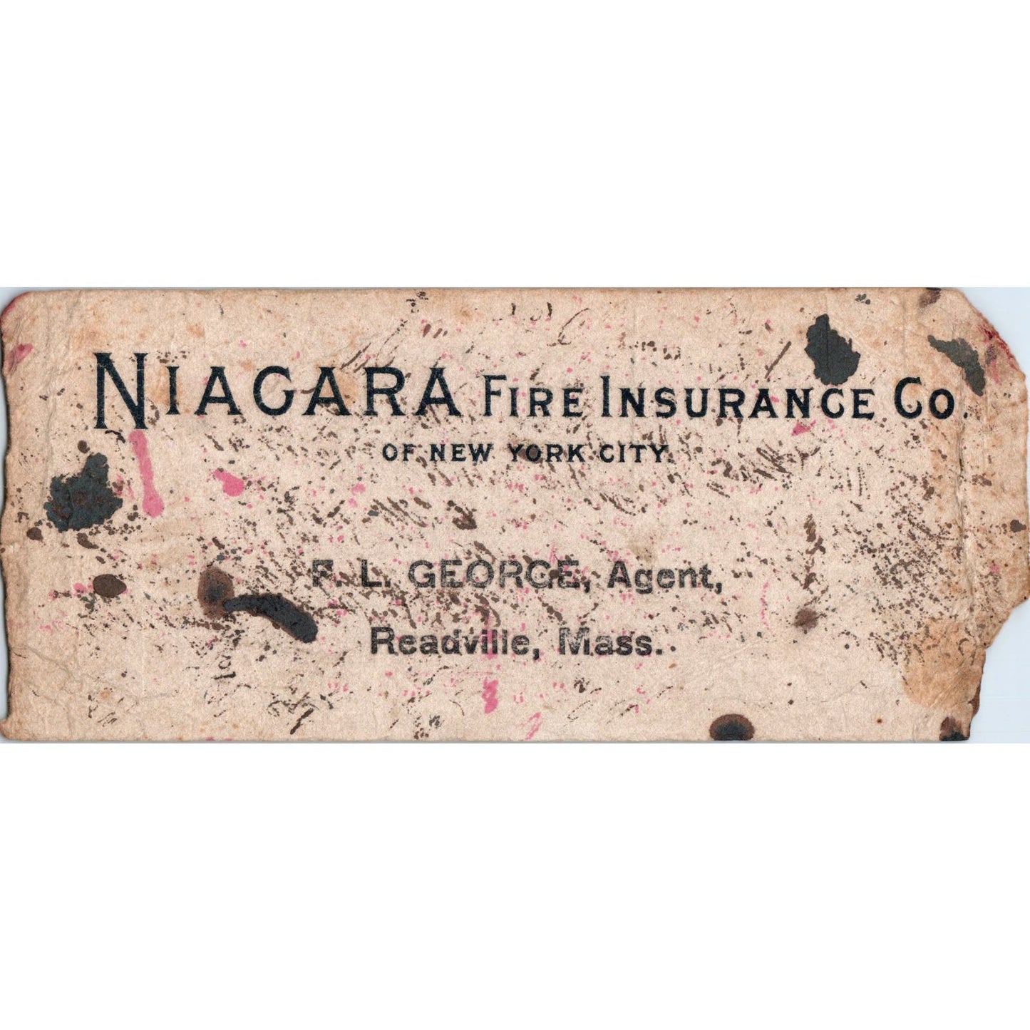 Niagara Fire Ins Co NYC F.L. George Readville MA Vintage Blotter Card AE9-X3