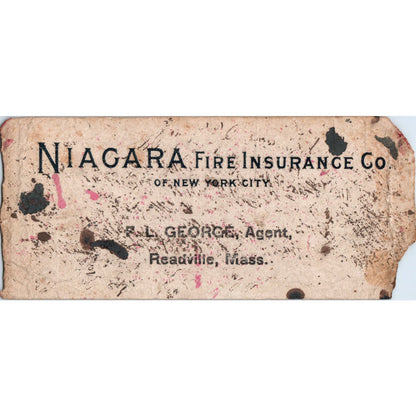 Niagara Fire Ins Co NYC F.L. George Readville MA Vintage Blotter Card AE9-X3