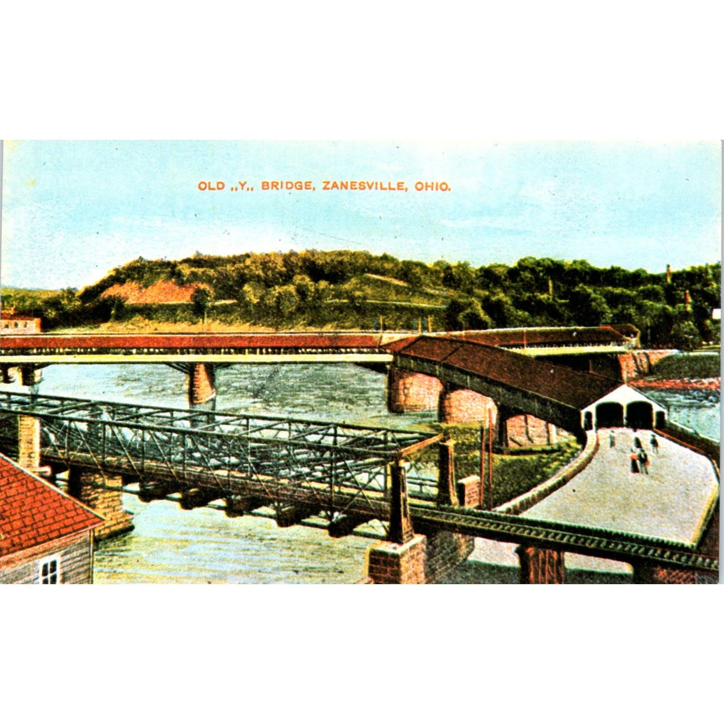 Zanesville Bridge Muskingum & Licking River Ohio Covered Bridge Postcard PC3