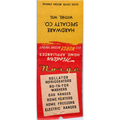 Hardware Specialty Co Withee WI Modern Appliances Vintage Matchbook Cover SD2-Y4
