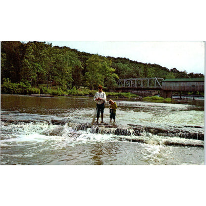 Harpersfield Bridge & Fishing Ashtabula County OH Covered Bridge Postcard PC17