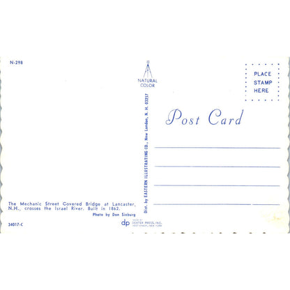 Mechanic Street Bridge Lancaster NH Vintage Covered Bridge Postcard PC15