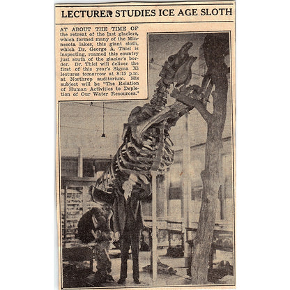 Dr. George A. Thiel Studies Ice Age Sloth 1935 Newspaper Article AG6-H2