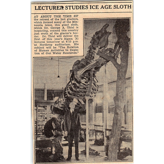 Dr. George A. Thiel Studies Ice Age Sloth 1935 Newspaper Article AG6-H2