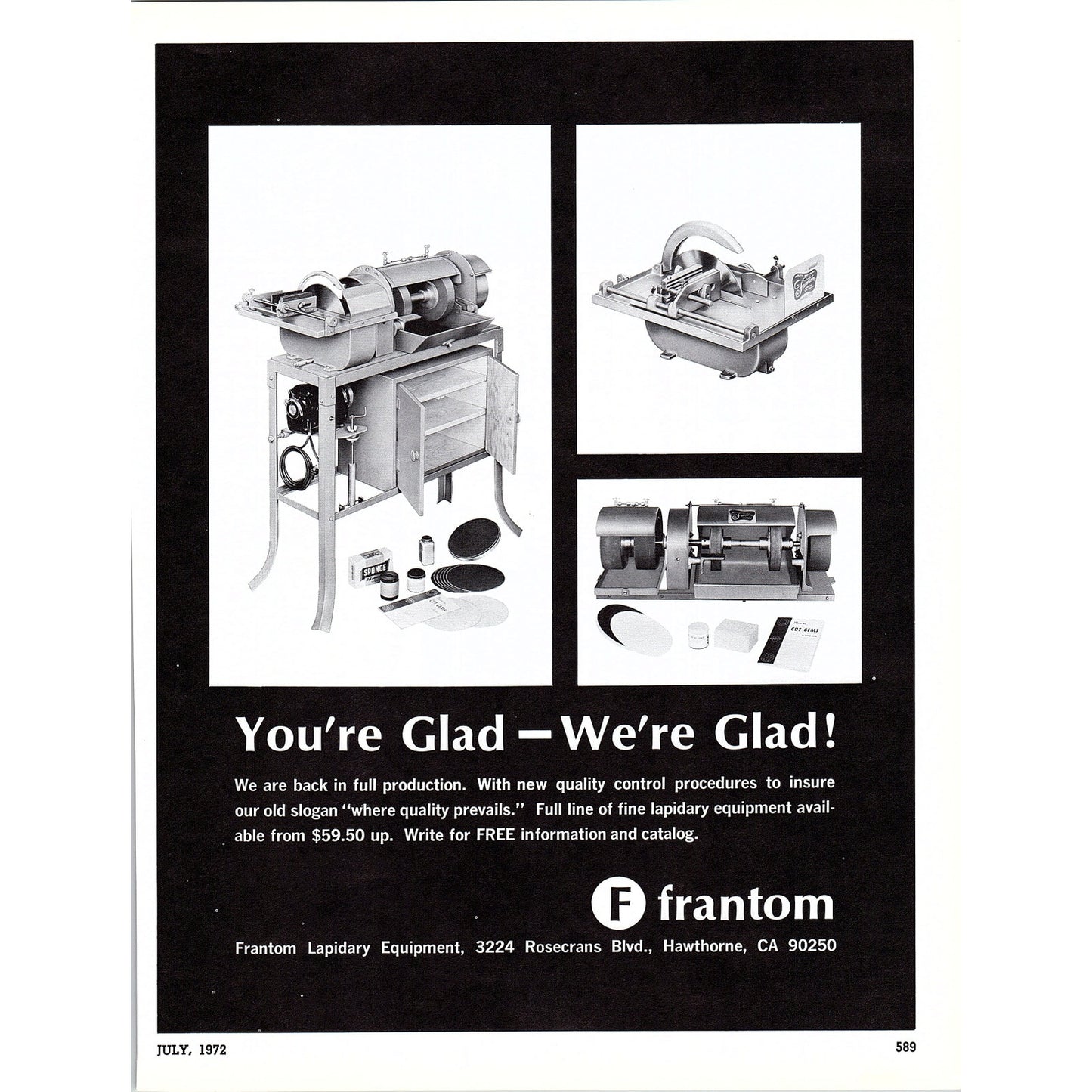Frantom Lapidary Equipment Hawthorne CA 1972 Ad AF8-3