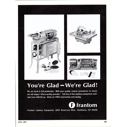Frantom Lapidary Equipment Hawthorne CA 1972 Ad AF8-3