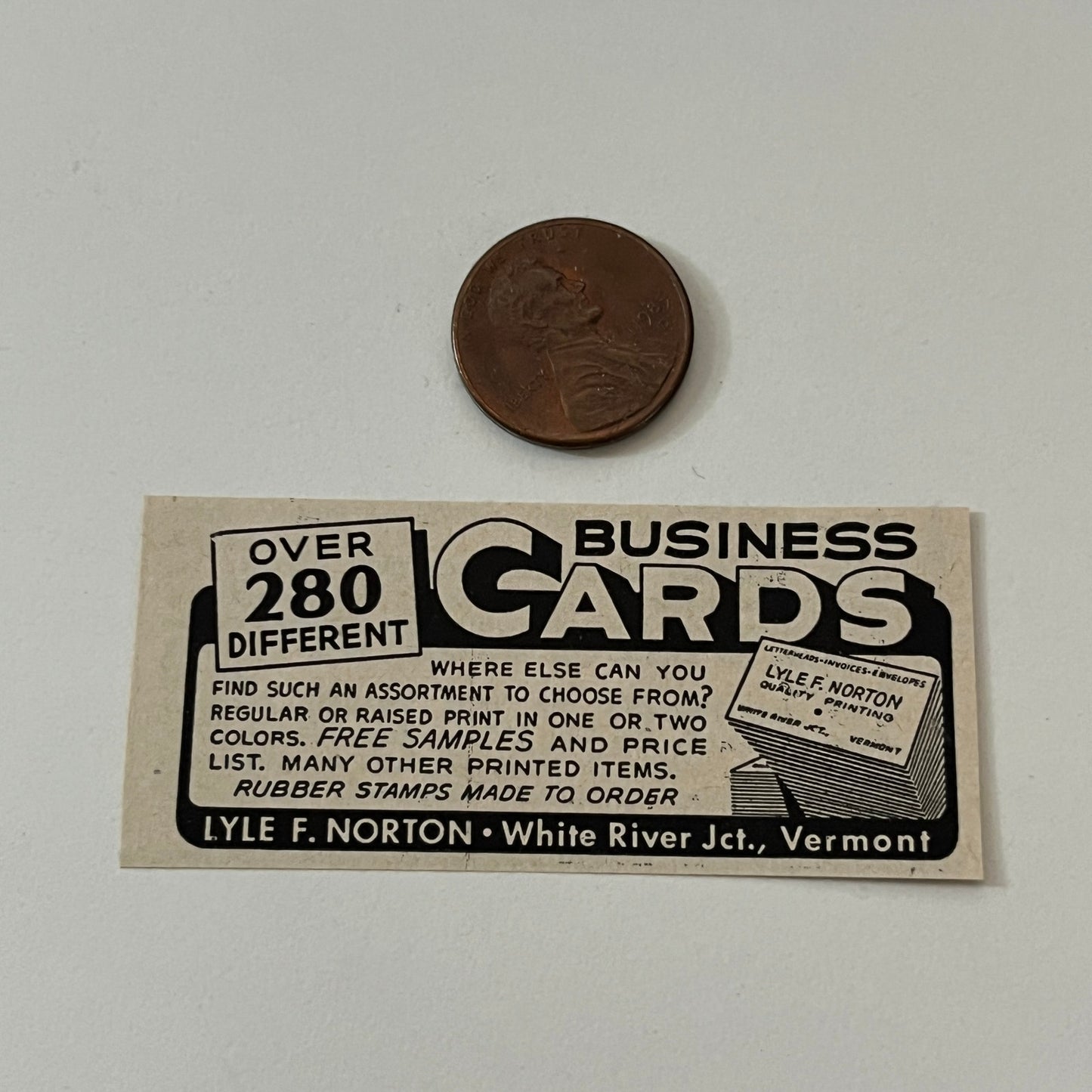 Lyle F. Norton Business Cards White River Jct VT 1952 Yankee Magazine Ad SAG5-S1