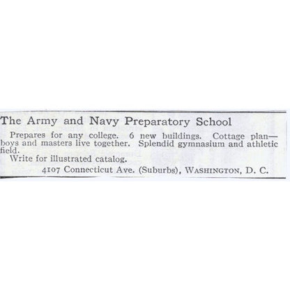 Washington DC Army Navy Preparatory School c1918 Original Advertisement AE5-SA3
