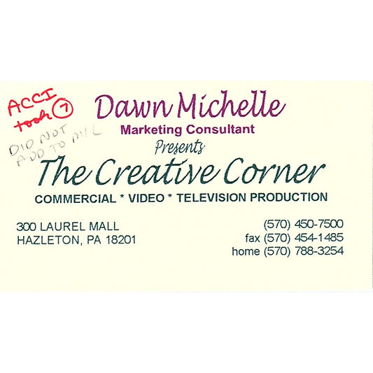 The Creative Corner Dawn Michelle Hazelton PA Vintage Business Card SC9-B8